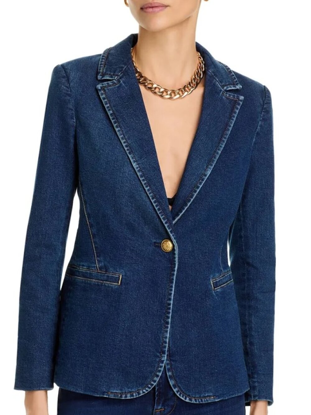 Alice + Olivia 'Macey' Stretch-Denim Blazer Jacket, Love Train - Medium Wash